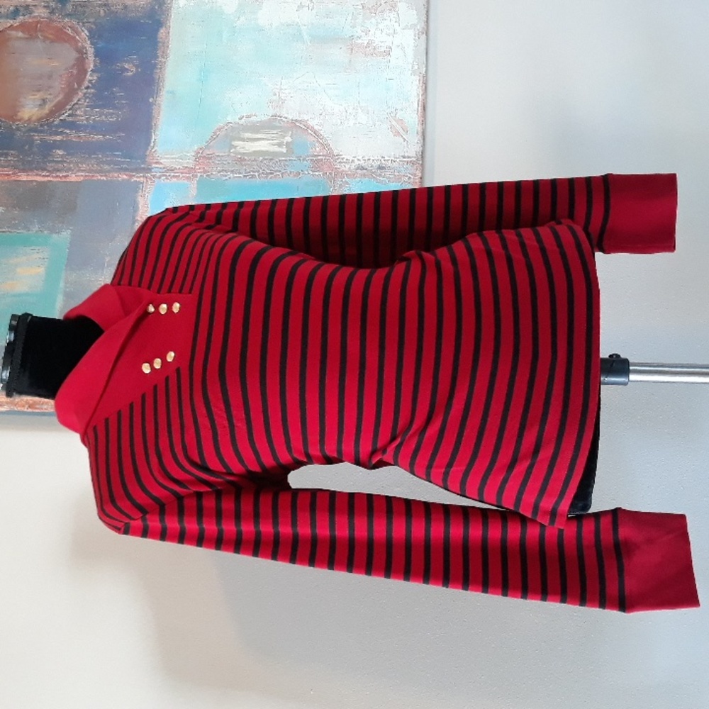 Chaps by Ralph Lauren Highland Red & Black Striped Shawl Collar Top Size L / NWT - Picture 1 of 14